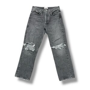 Agolde 90’s Mid Rise Loose Straight Leg Distressed Jeans in Outline Gray Size 27